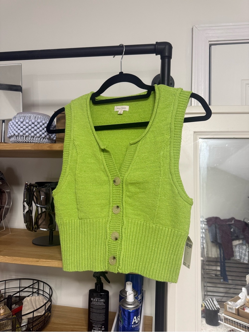 Pilcro Bright Lime Green Button-Front Knit Vest